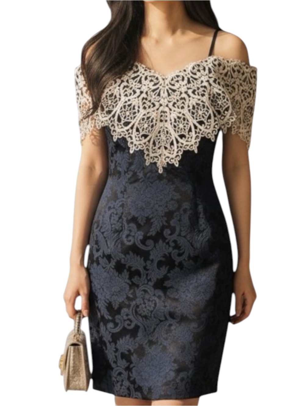 Jessica McClintock For Gunne Sax Navy Lace Feminine Event Party Dress Size 7